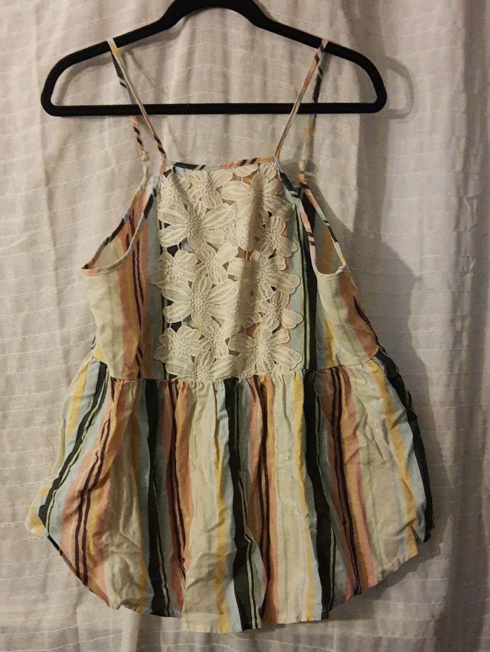 Striped Lace Front Tank Top in Pastel Multi